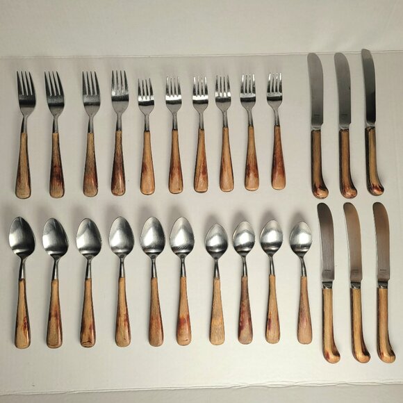 Trend Pacific ASPEN Flatware LOT of 26 Mixed Pieces Stainless Japan Wood Handles - Picture 1 of 15